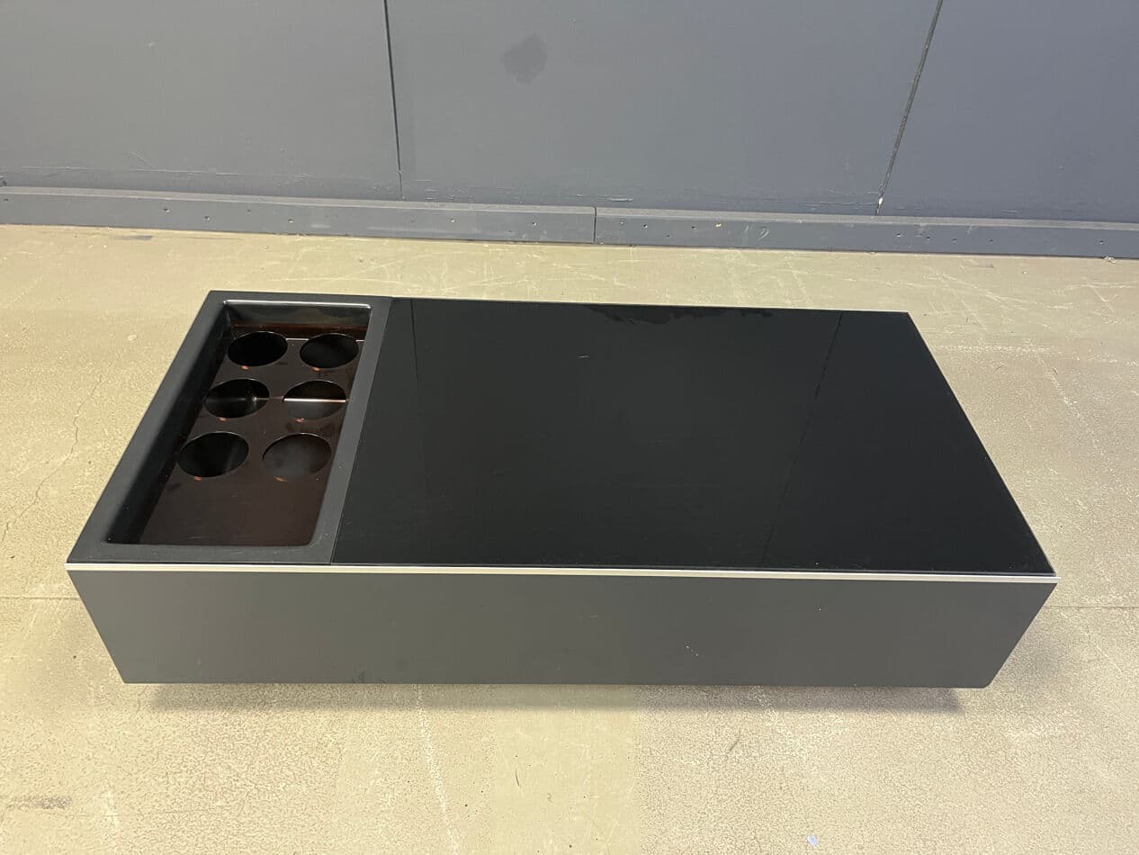 Coffee table, black glass, black wood, Roche Bobois, France, 1980s. - 275087