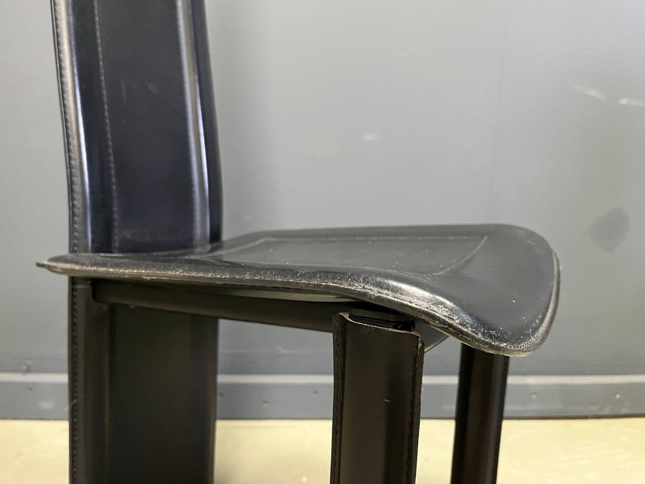 Set of Six Dining Chairs, black leather, Italy, 1980s. - 275071