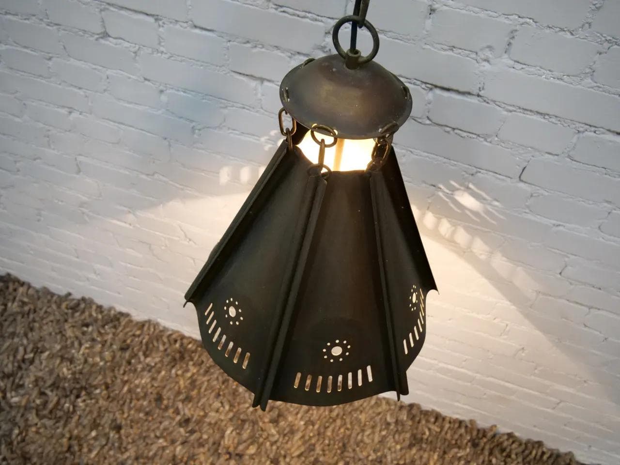 Lampa wisząca Arts & Crafts, brąz ciemny, mosiądz, Anglia, lata 30. - 19247