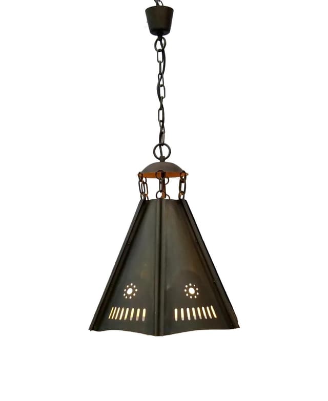 Lampa wisząca Arts & Crafts, brąz ciemny, mosiądz, Anglia, lata 30. - WYMIARY