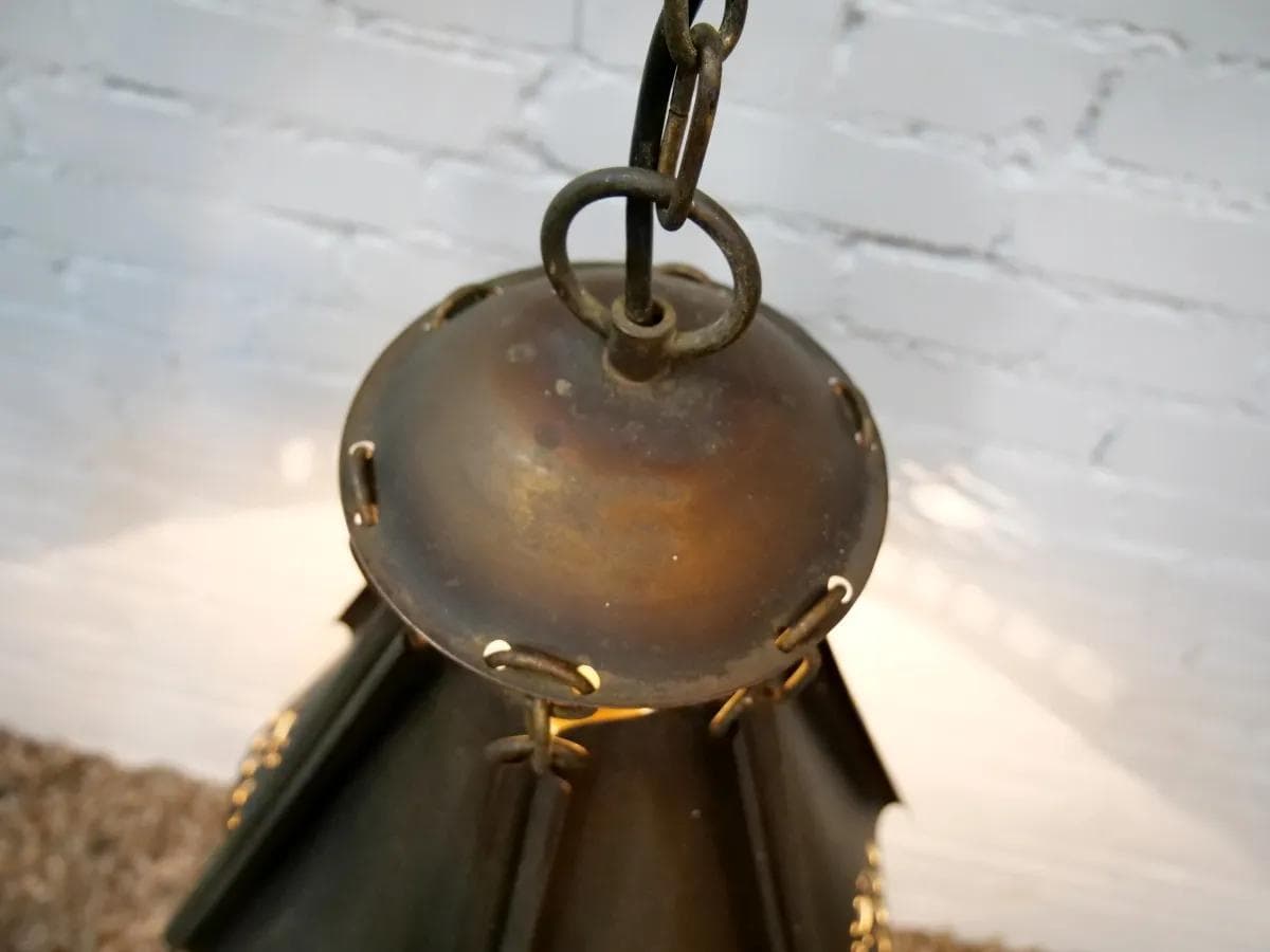 Lampa wisząca Arts & Crafts, brąz ciemny, mosiądz, Anglia, lata 30. - 19244