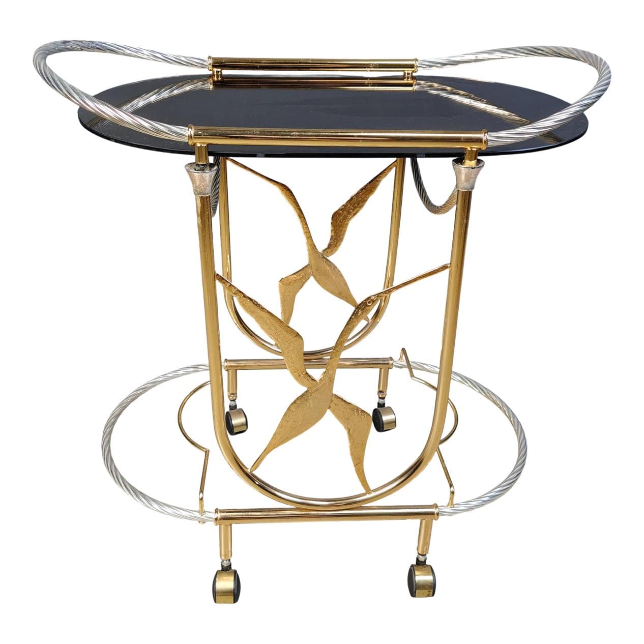 Bar cart, gold brass, Italy, 1970s