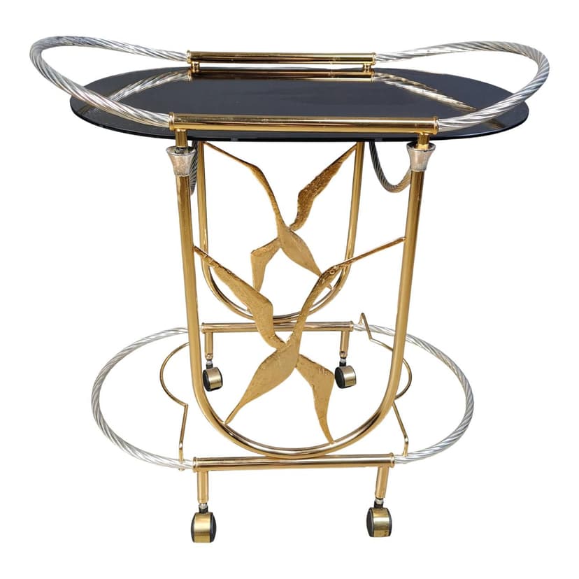 Bar cart, gold brass, Italy, 1970s