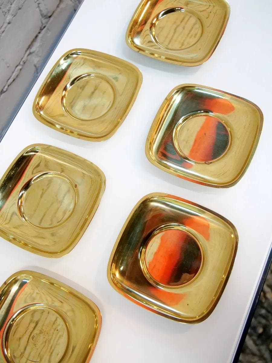 Miedziane podstawki do filiżanek, minimalistyczne, Francja, lata 60. - 19233