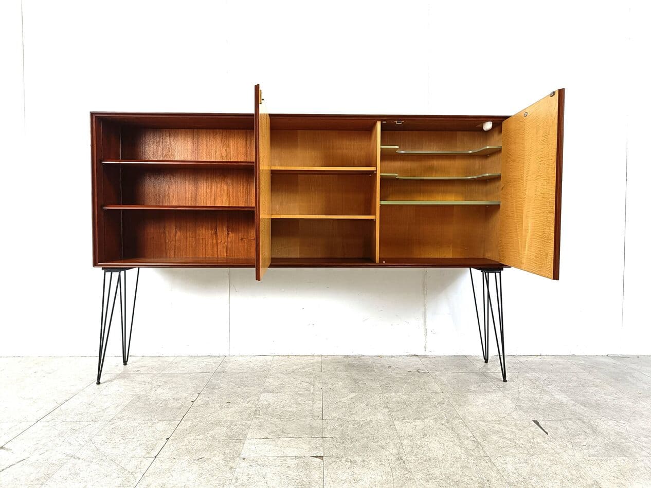 Kredens wysoki, teak brązowy, proj. O. Vermaercke, Belgia, lata 50. - 274827