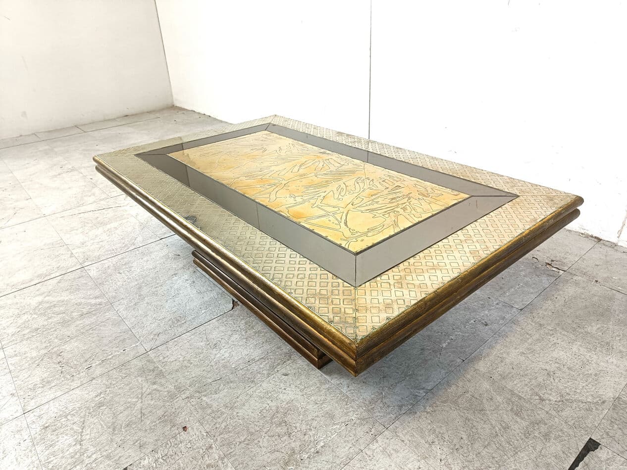 Coffee table, gold brass, by R. Dubarry, Spain, 1970s. - 274801