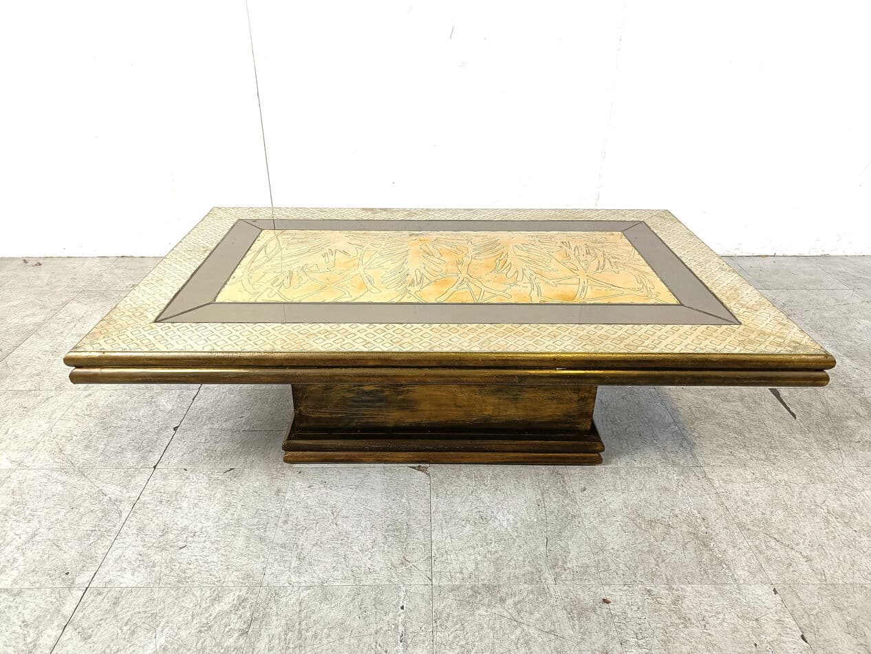 Coffee table, gold brass, by R. Dubarry, Spain, 1970s. - 274810