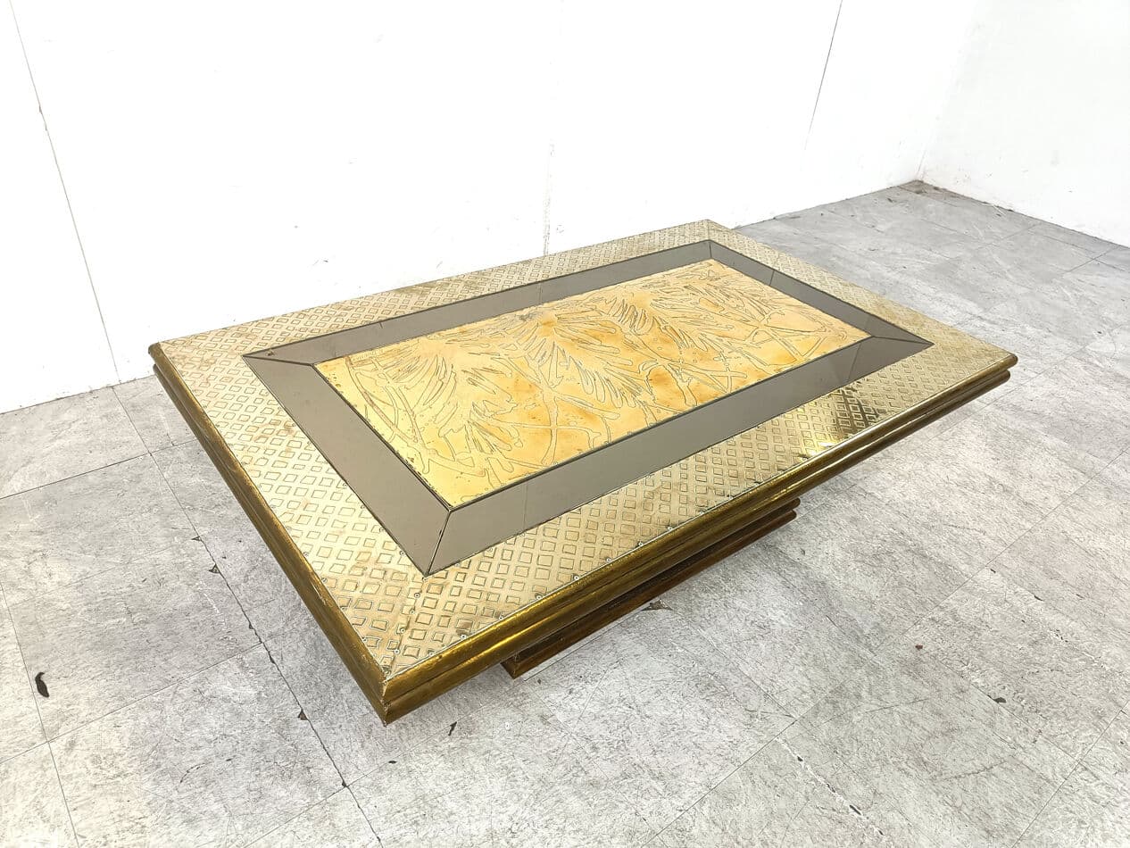 Coffee table, gold brass, by R. Dubarry, Spain, 1970s. - 274811