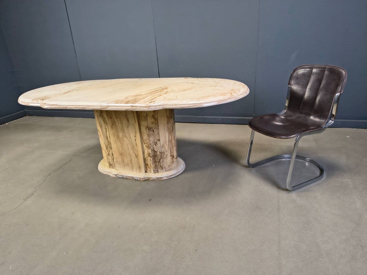 Oval dining table, beige marble, Italy, 1970s - 274793
