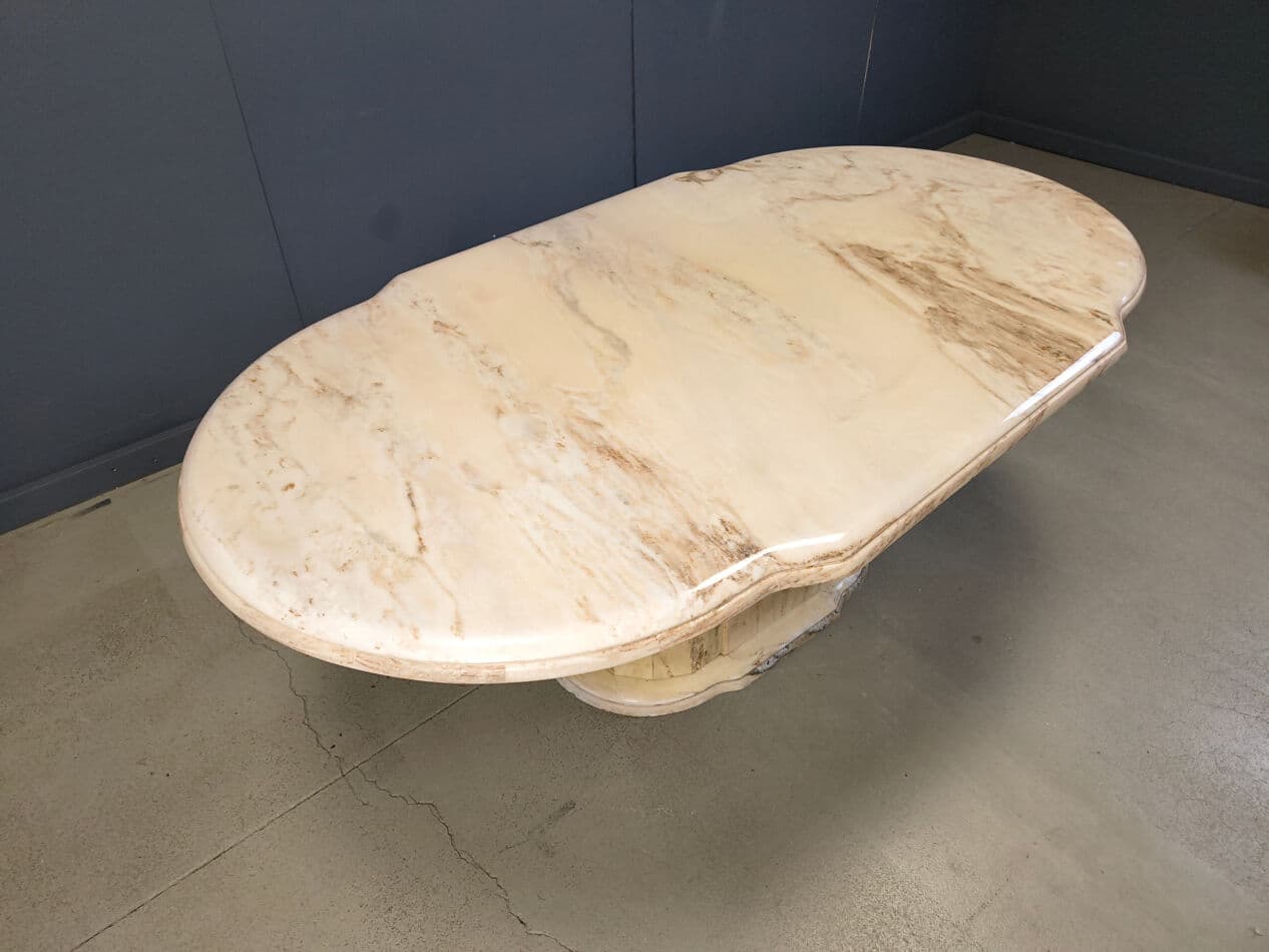 Oval dining table, beige marble, Italy, 1970s - 274790