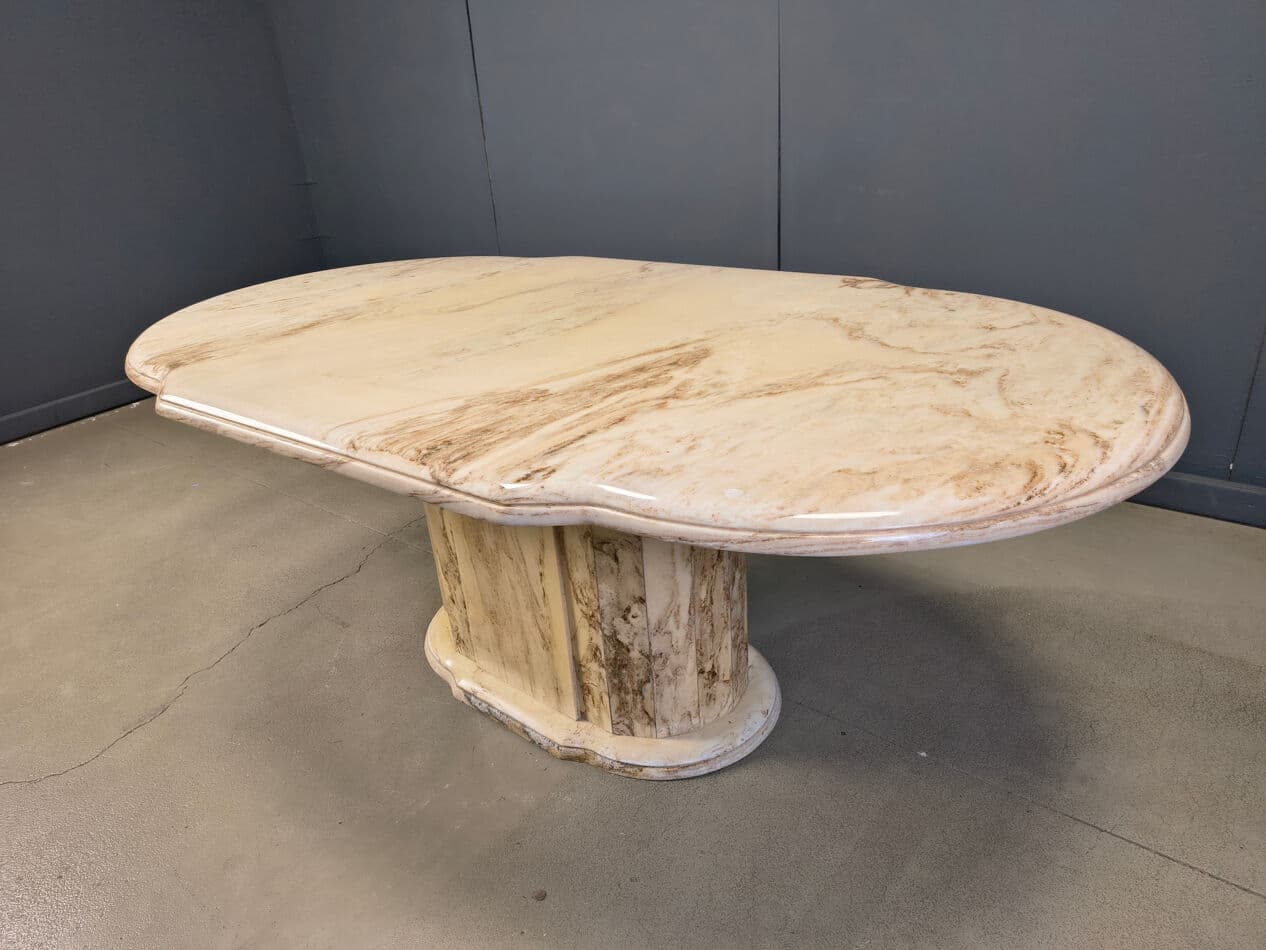 Oval dining table, beige marble, Italy, 1970s - 274787