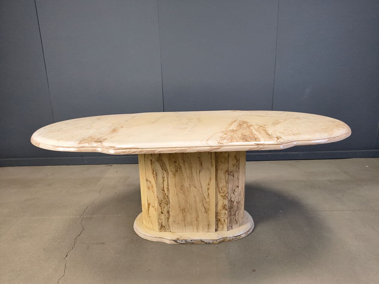 Oval dining table, beige marble, Italy, 1970s - 274791