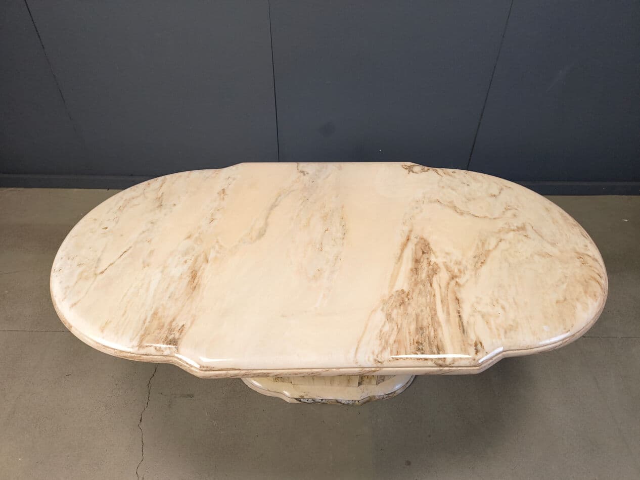 Oval dining table, beige marble, Italy, 1970s - 274789
