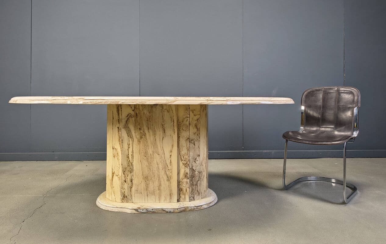 Oval dining table, beige marble, Italy, 1970s - 274796
