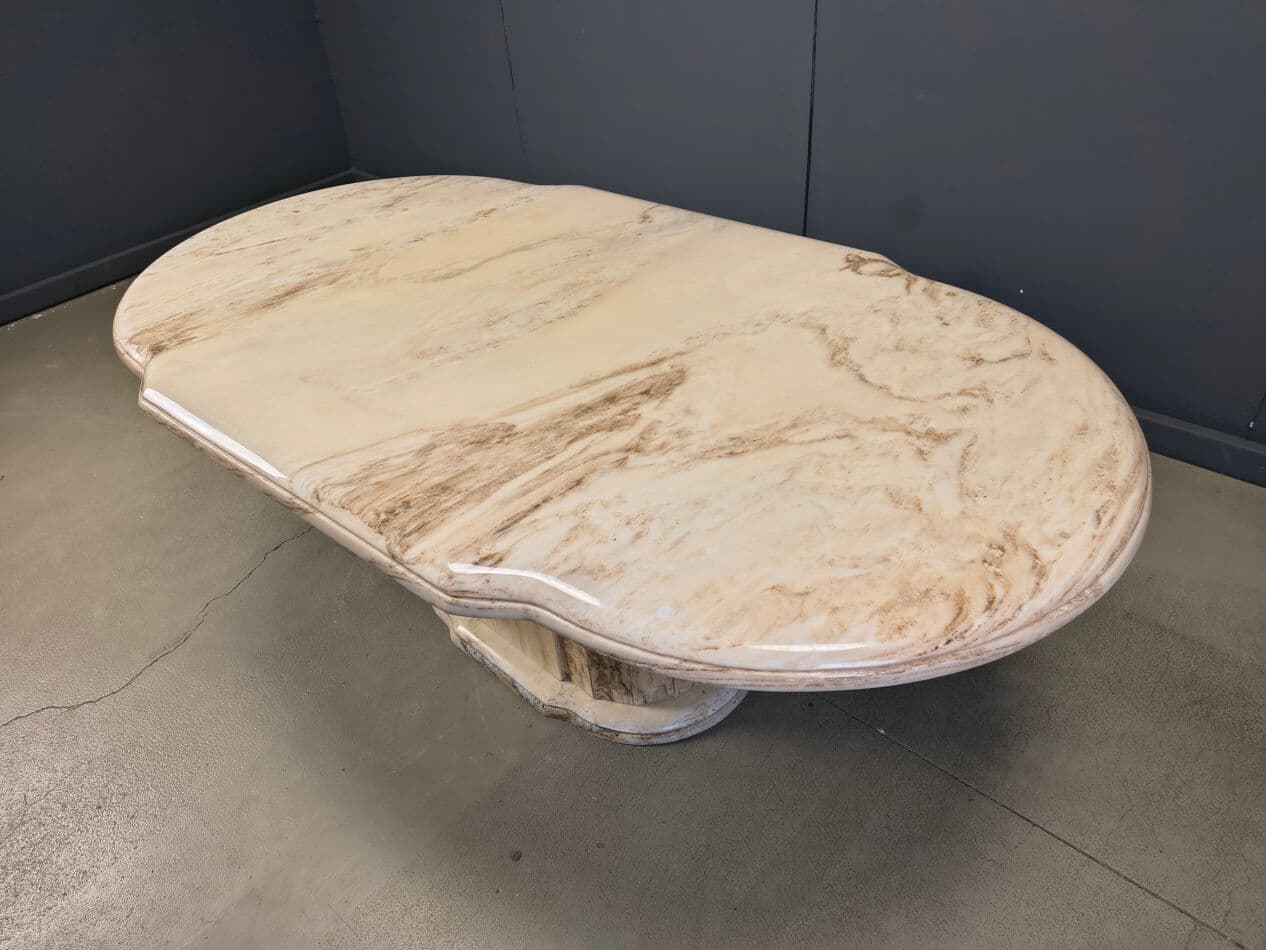 Oval dining table, beige marble, Italy, 1970s - 274794