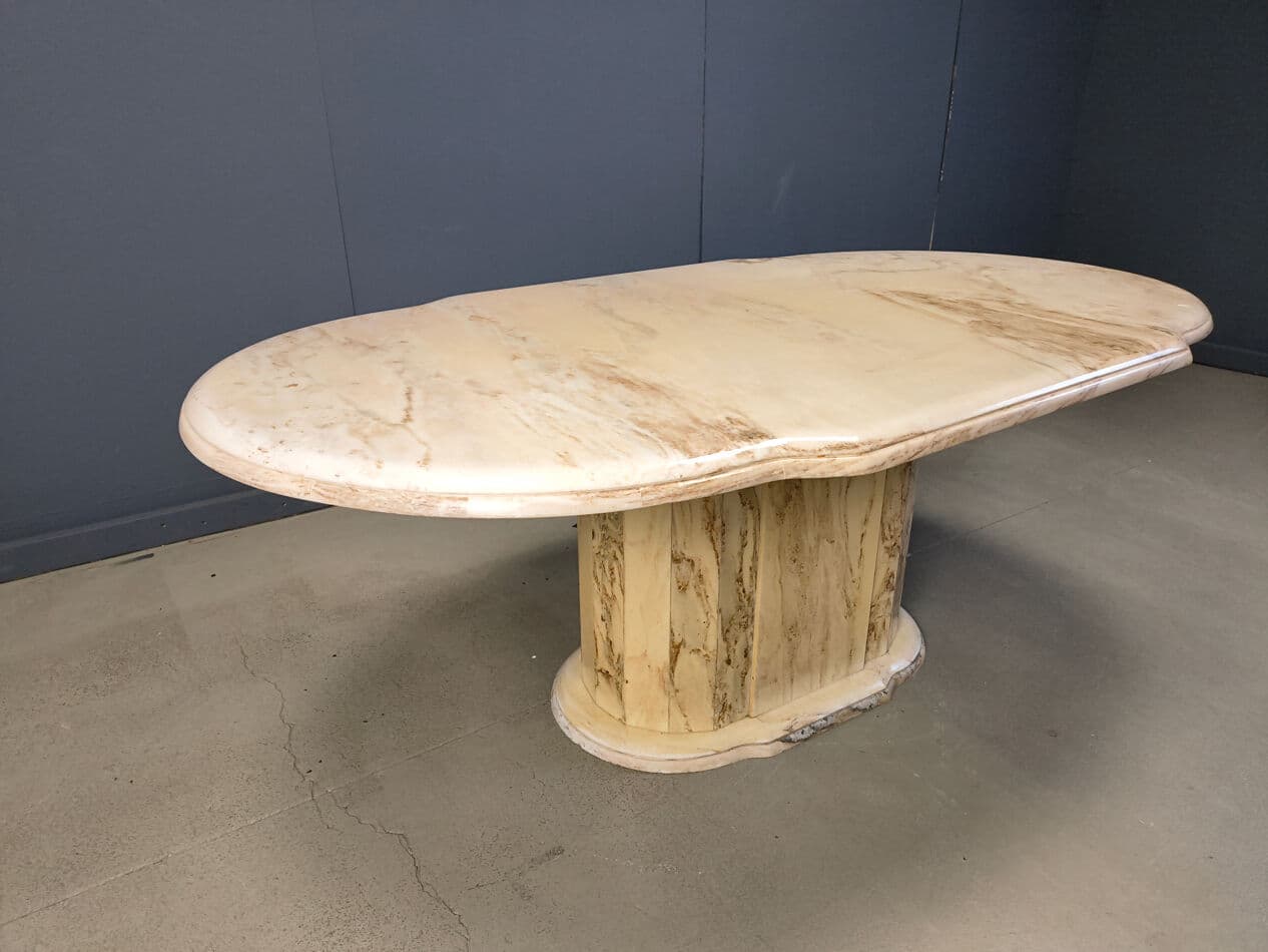 Oval dining table, beige marble, Italy, 1970s - 274792