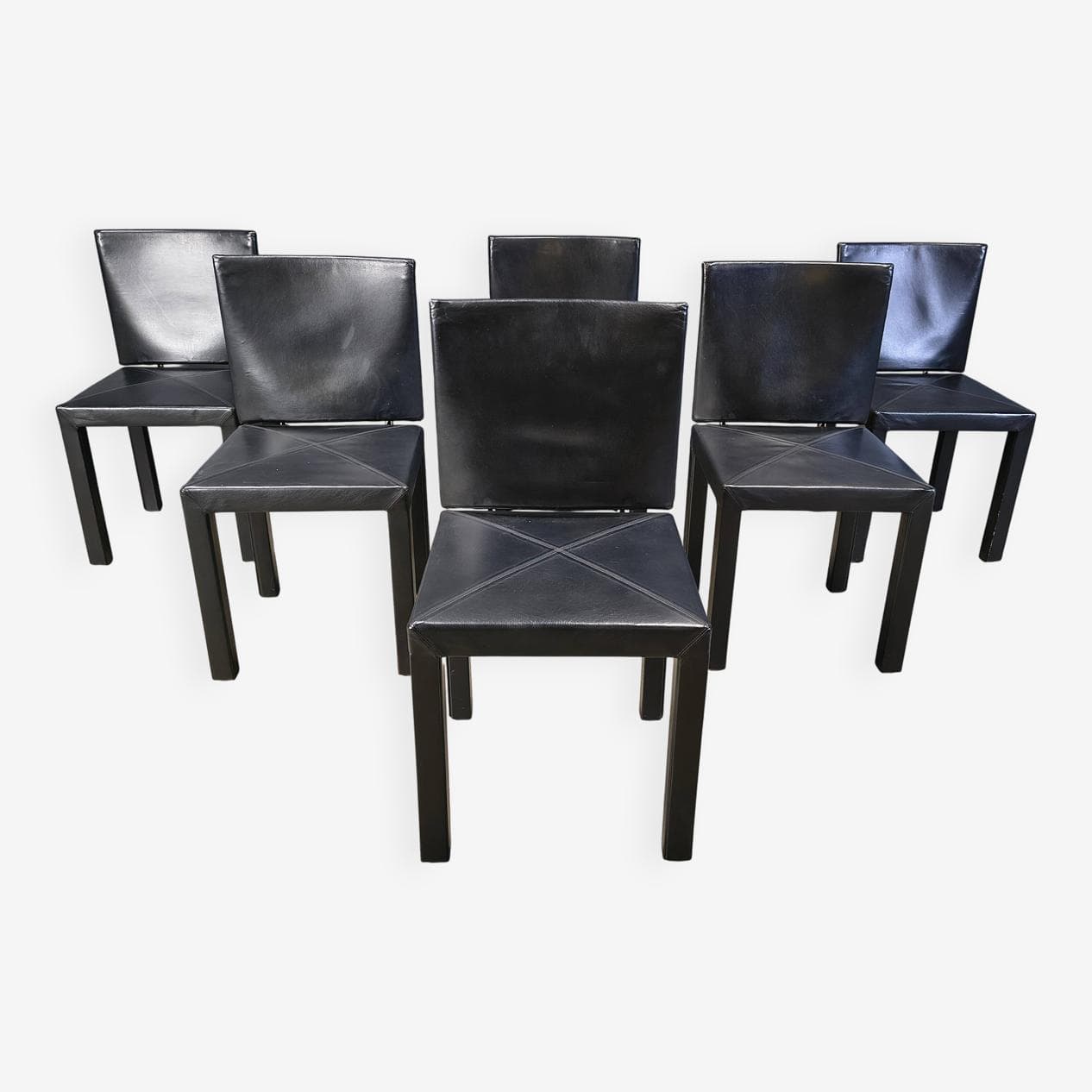 Zestaw sześciu krzeseł jadalnianych Arcadia, skóra czarna, proj. P. Piva, B&B Italia, Włochy, lata 80. - 274739