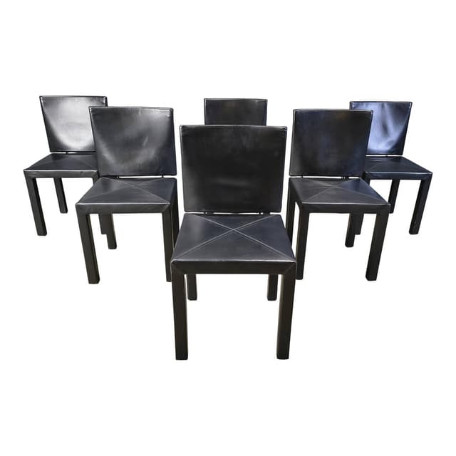 Zestaw sześciu krzeseł jadalnianych Arcadia, skóra czarna, proj. P. Piva, B&B Italia, Włochy, lata 80. - WYMIARY