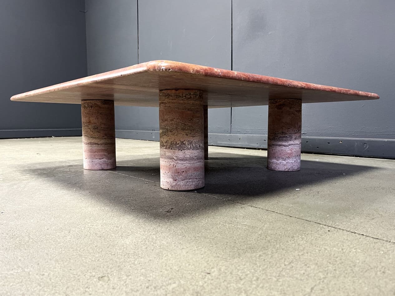 Coffee table, pink travertine, by A. Mangiarotti, Italy, 1970s. - 274703