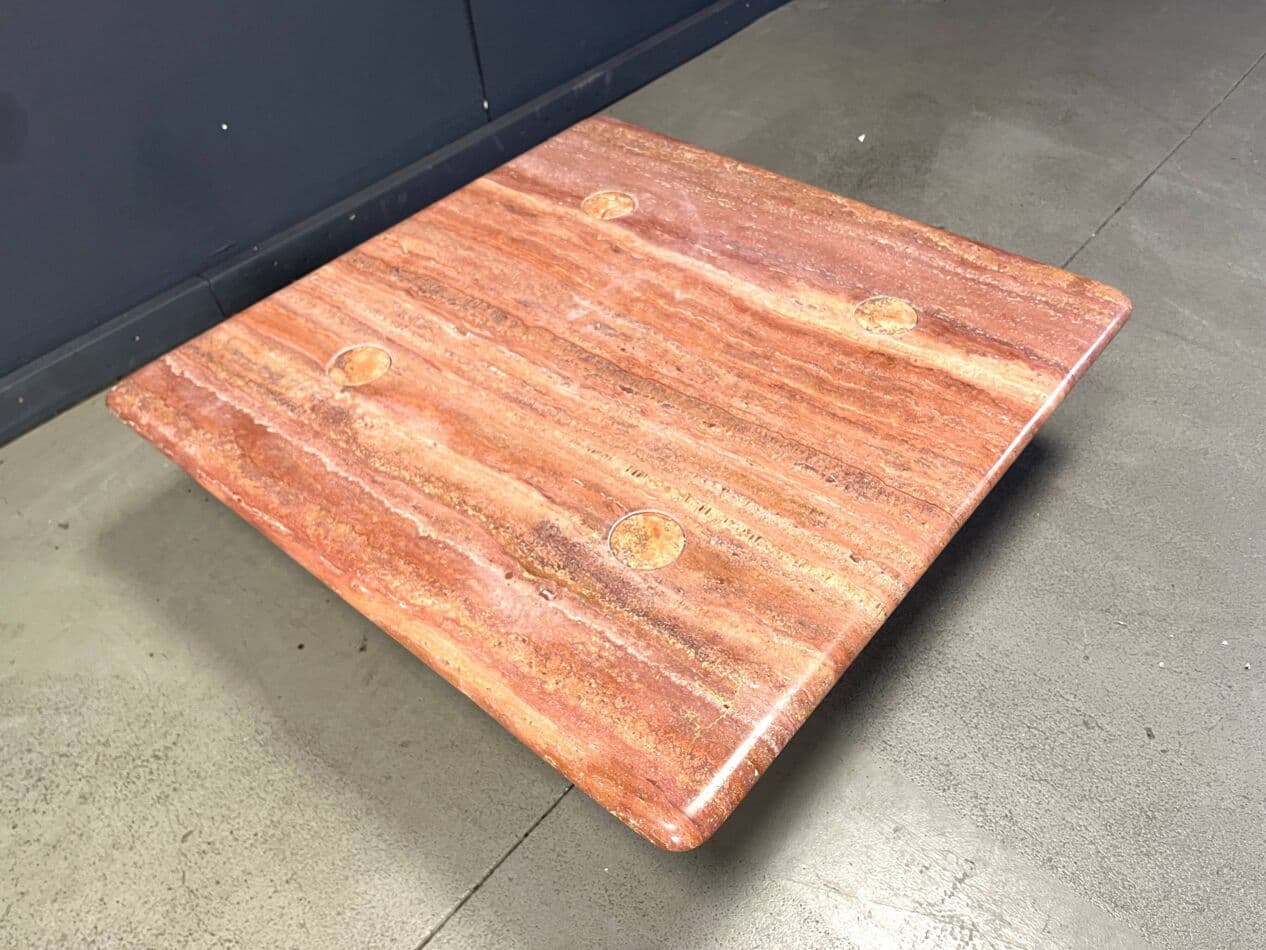 Coffee table, pink travertine, by A. Mangiarotti, Italy, 1970s. - 274705
