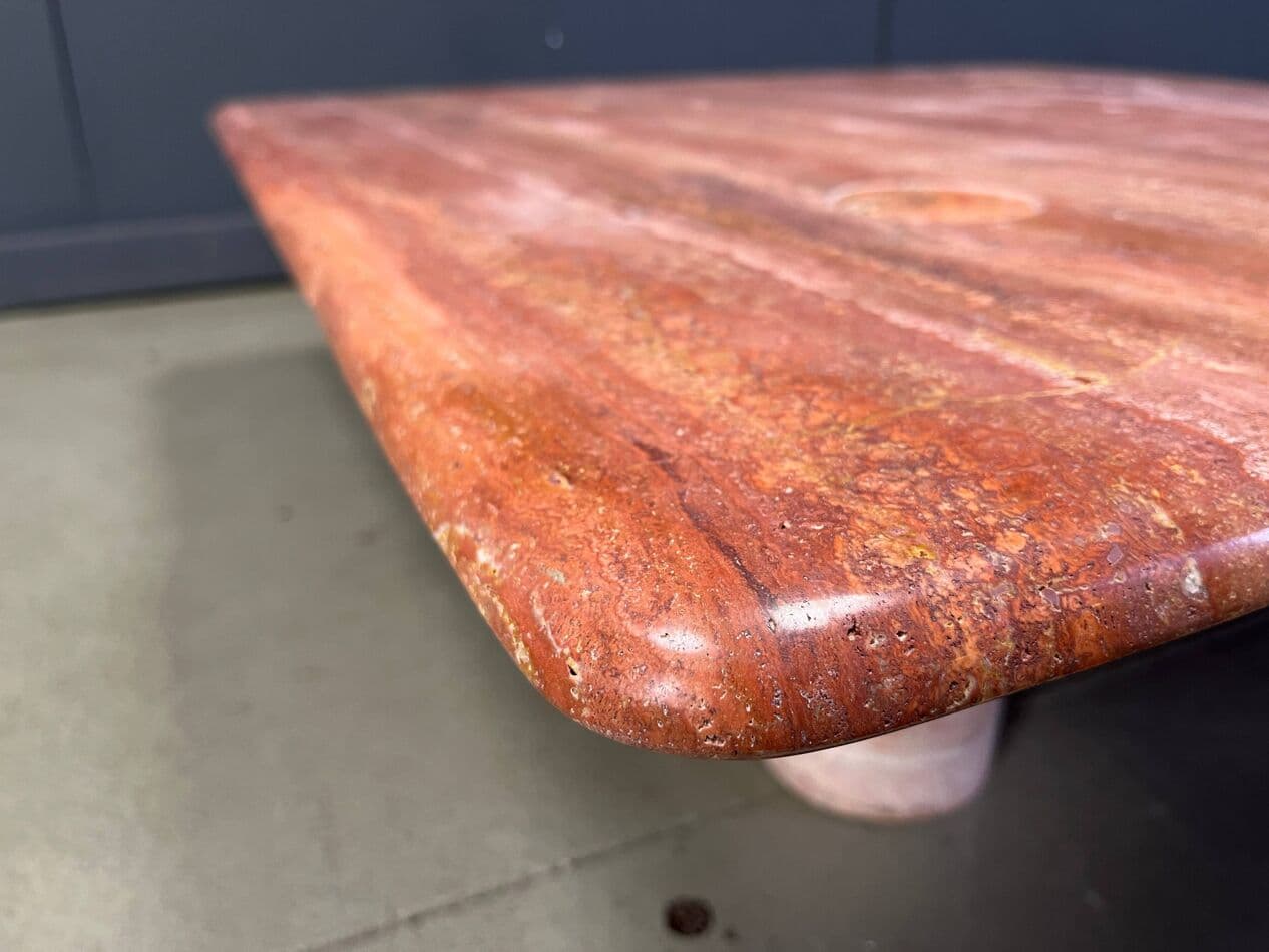 Coffee table, pink travertine, by A. Mangiarotti, Italy, 1970s. - 274702