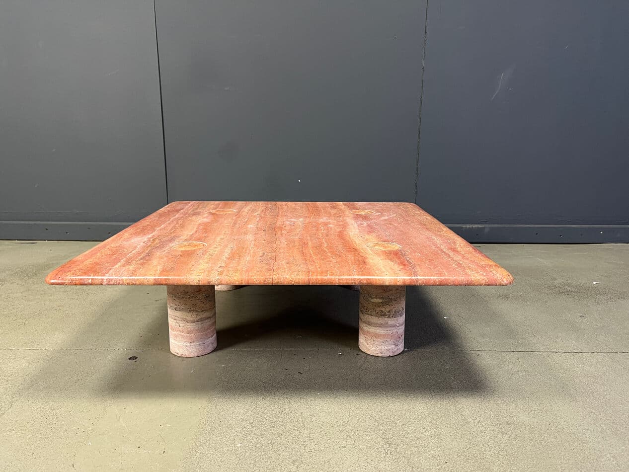 Coffee table, pink travertine, by A. Mangiarotti, Italy, 1970s. - 274697