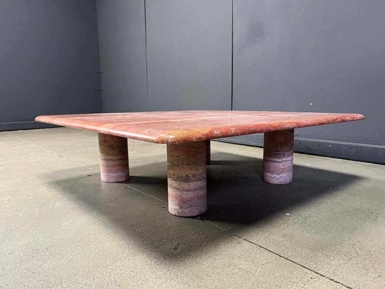 Coffee table, pink travertine, by A. Mangiarotti, Italy, 1970s. - 274693
