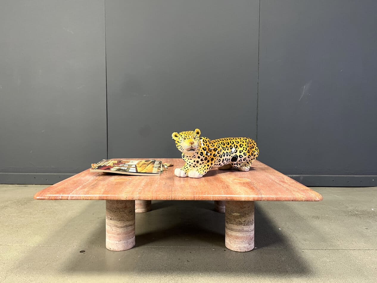 Coffee table, pink travertine, by A. Mangiarotti, Italy, 1970s. - 274699