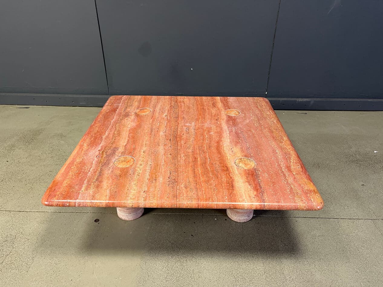 Coffee table, pink travertine, by A. Mangiarotti, Italy, 1970s. - 274694