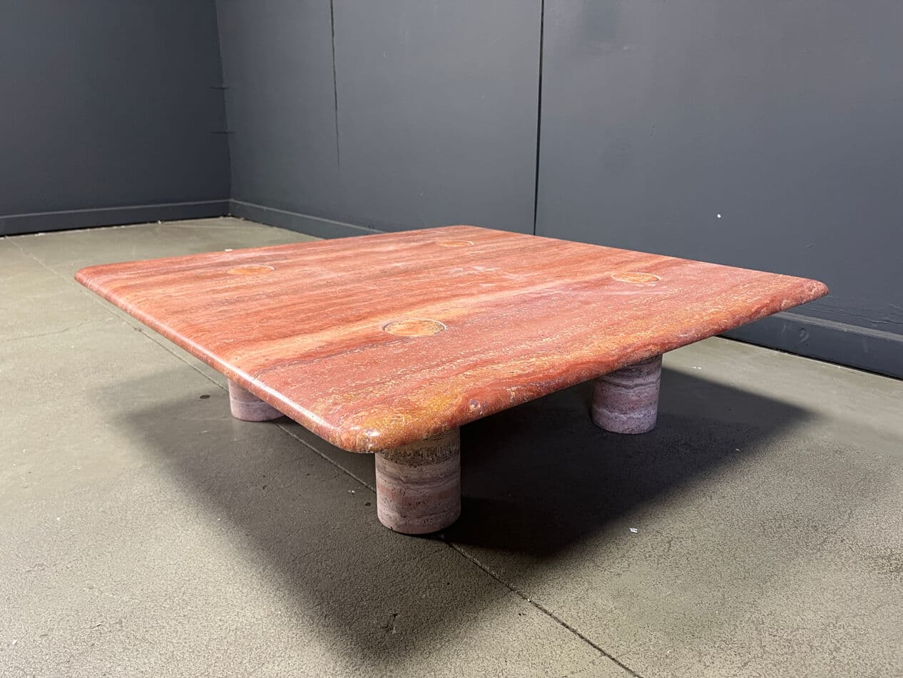 Coffee table, pink travertine, by A. Mangiarotti, Italy, 1970s. - 274704