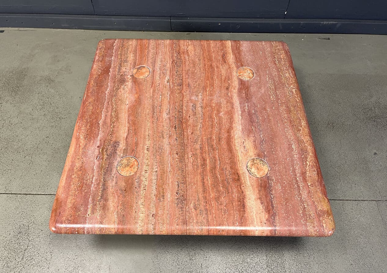 Coffee table, pink travertine, by A. Mangiarotti, Italy, 1970s. - 274692