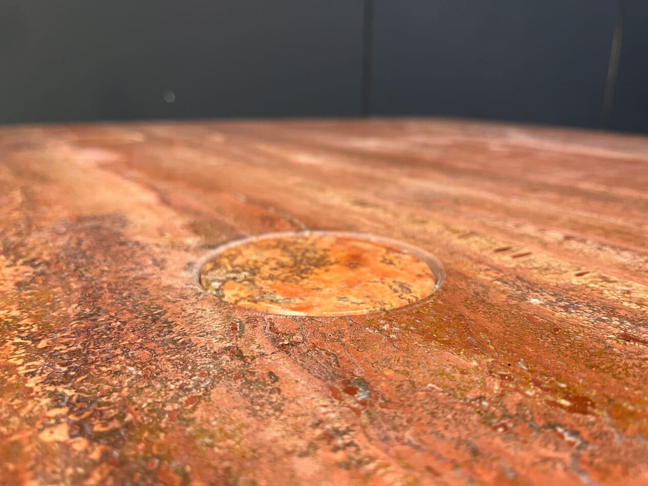 Coffee table, pink travertine, by A. Mangiarotti, Italy, 1970s. - 274701