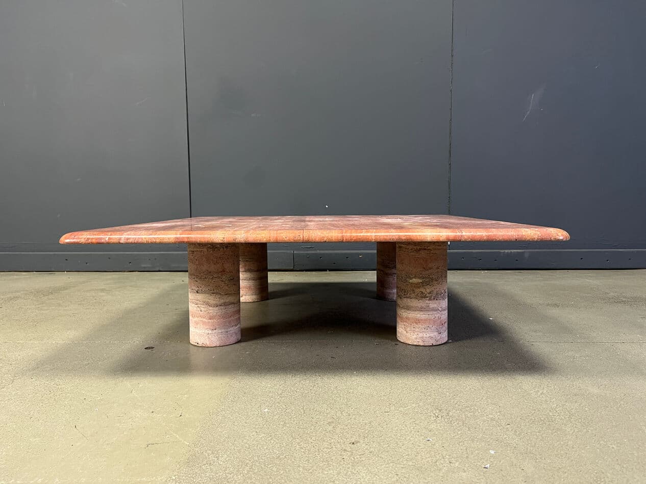 Coffee table, pink travertine, by A. Mangiarotti, Italy, 1970s. - 274695