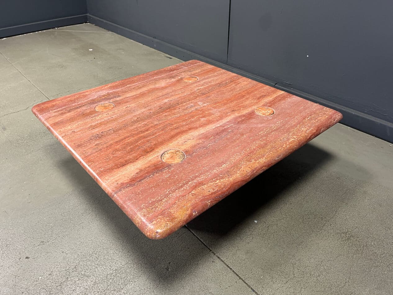 Coffee table, pink travertine, by A. Mangiarotti, Italy, 1970s. - 274696