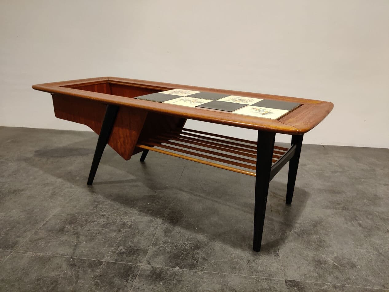 Coffee table, brown wood, by A. Hendrickx, Belgium, 1970s. - 274659