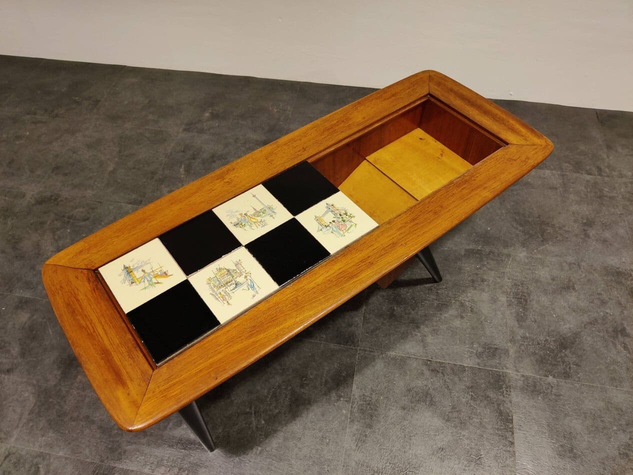 Coffee table, brown wood, by A. Hendrickx, Belgium, 1970s. - 274661