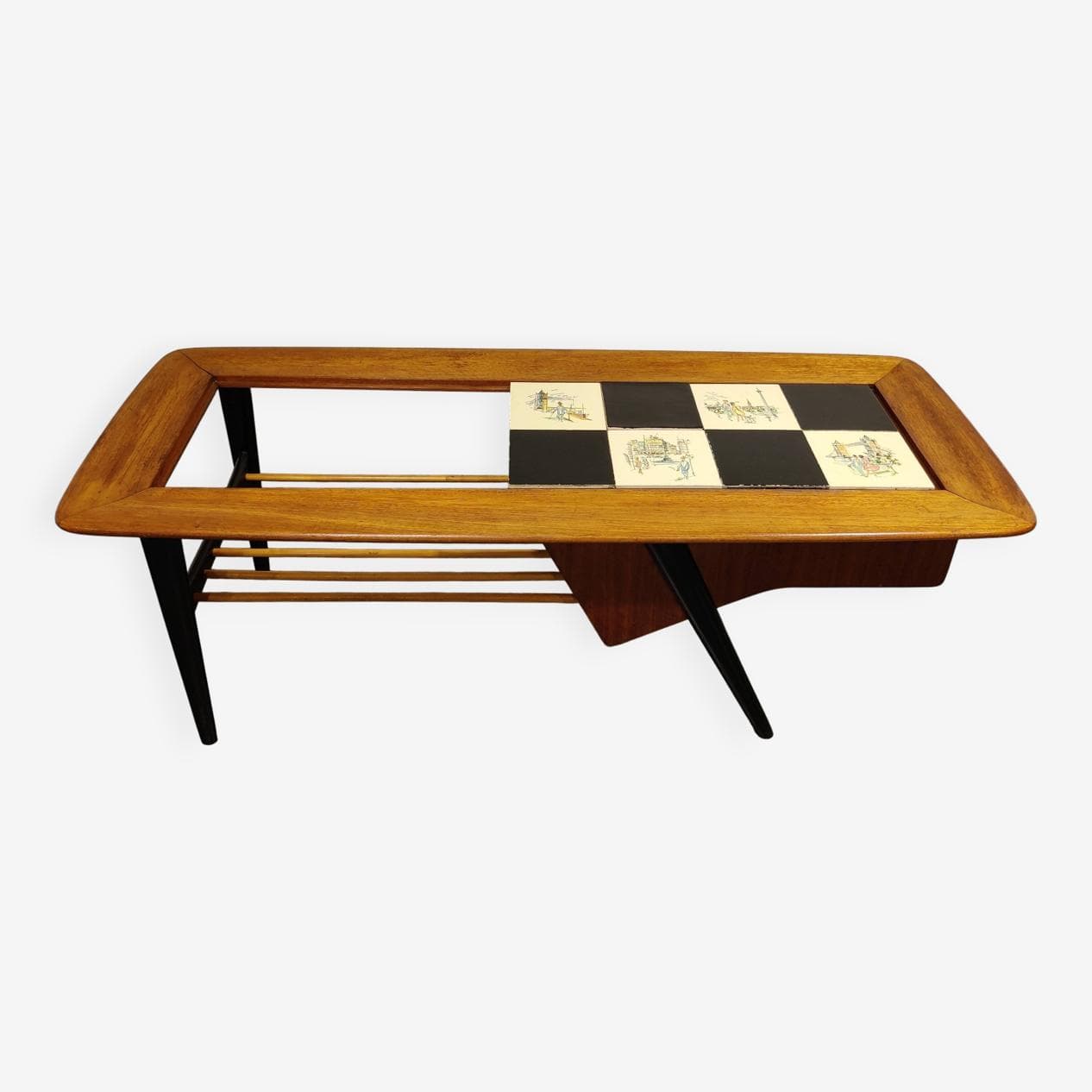 Coffee table, brown wood, by A. Hendrickx, Belgium, 1970s. - 274655