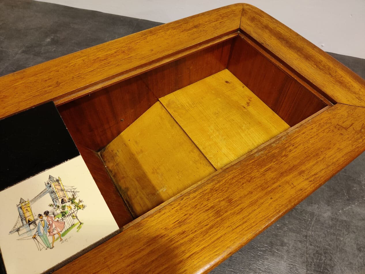 Coffee table, brown wood, by A. Hendrickx, Belgium, 1970s. - 274657