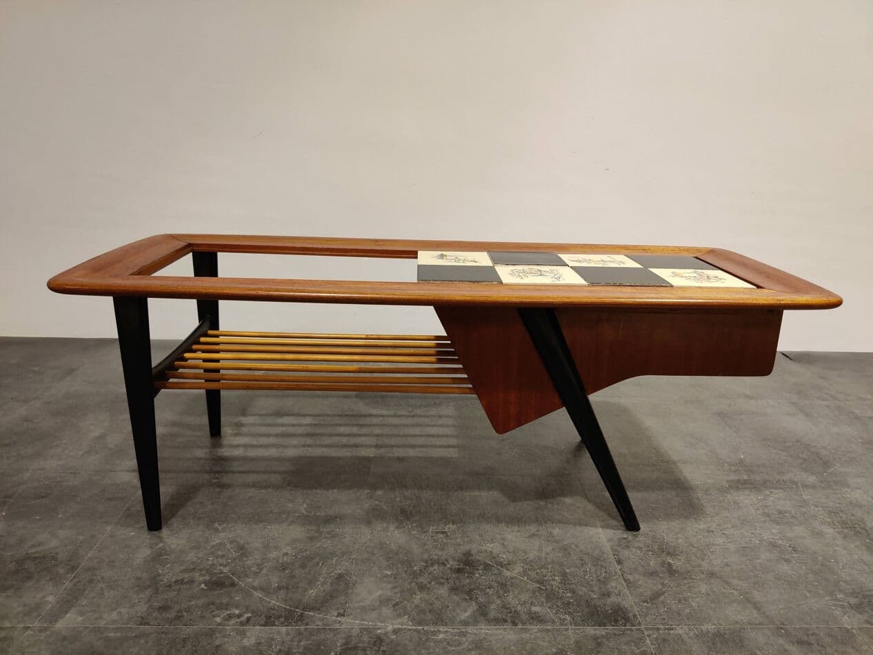Coffee table, brown wood, by A. Hendrickx, Belgium, 1970s. - 274654