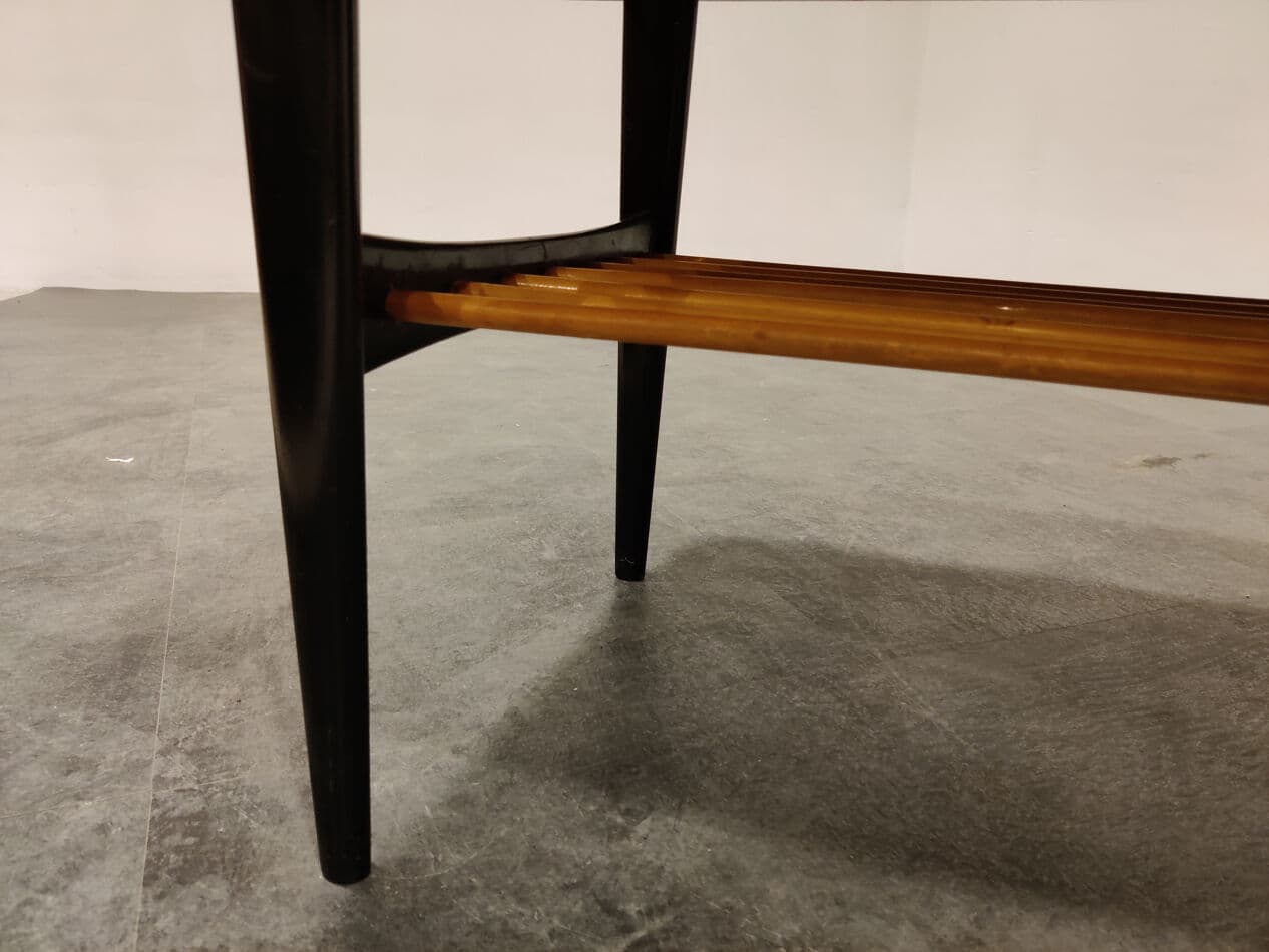 Coffee table, brown wood, by A. Hendrickx, Belgium, 1970s. - 274662