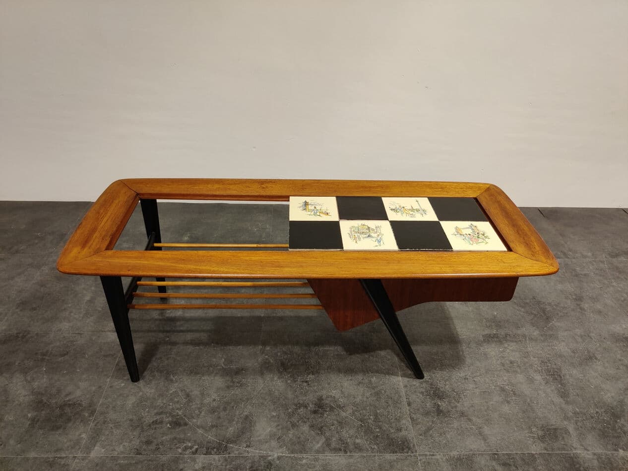 Coffee table, brown wood, by A. Hendrickx, Belgium, 1970s. - 274663