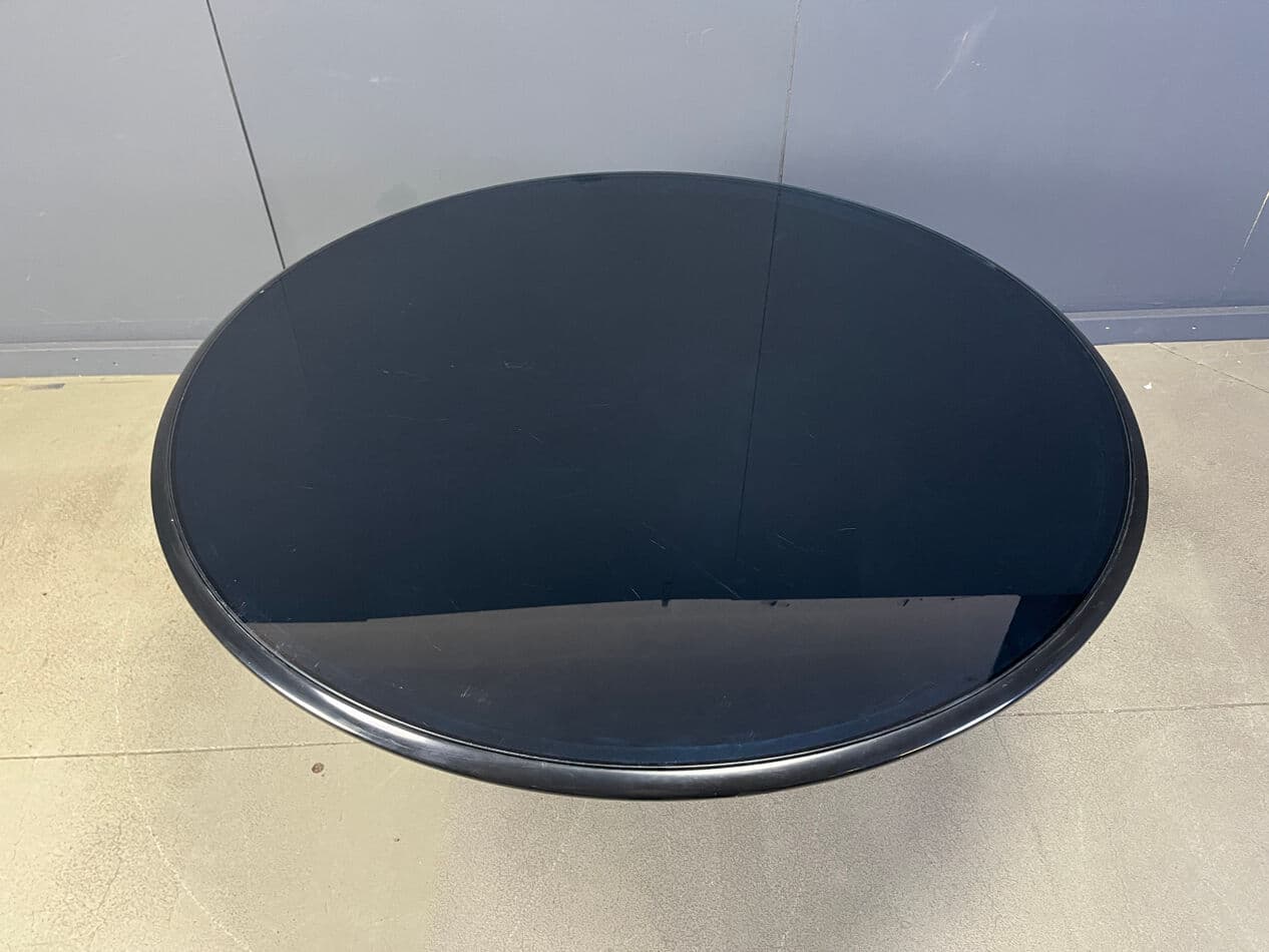 Stół jadalniany postmodernistyczny, szkło czarne, metal czarny, Włochy, lata 80. - 274618