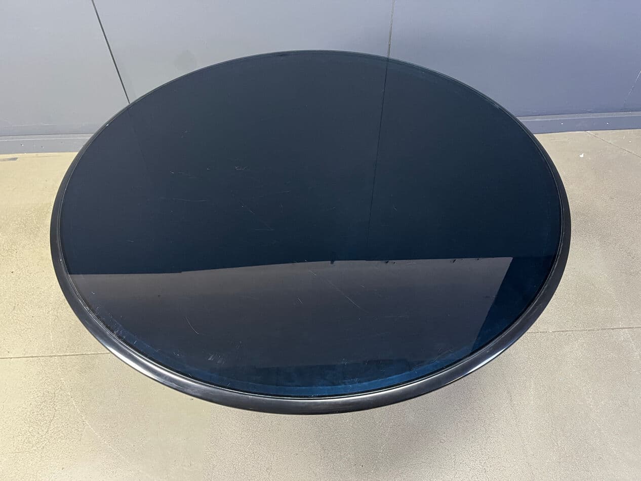 Stół jadalniany postmodernistyczny, szkło czarne, metal czarny, Włochy, lata 80. - 274613