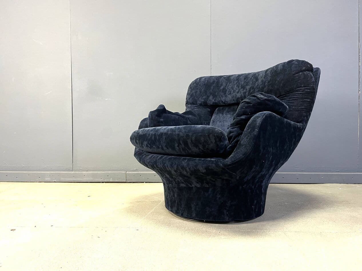 Fotel Karate, velvet niebieski, włókno szklane, Francja, lata 70. - 274592