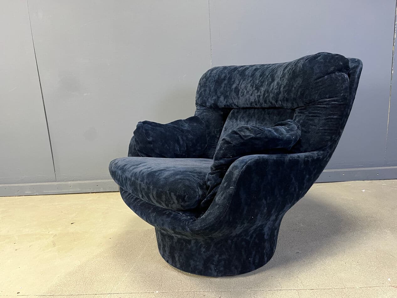 Fotel Karate, velvet niebieski, włókno szklane, Francja, lata 70. - 274595