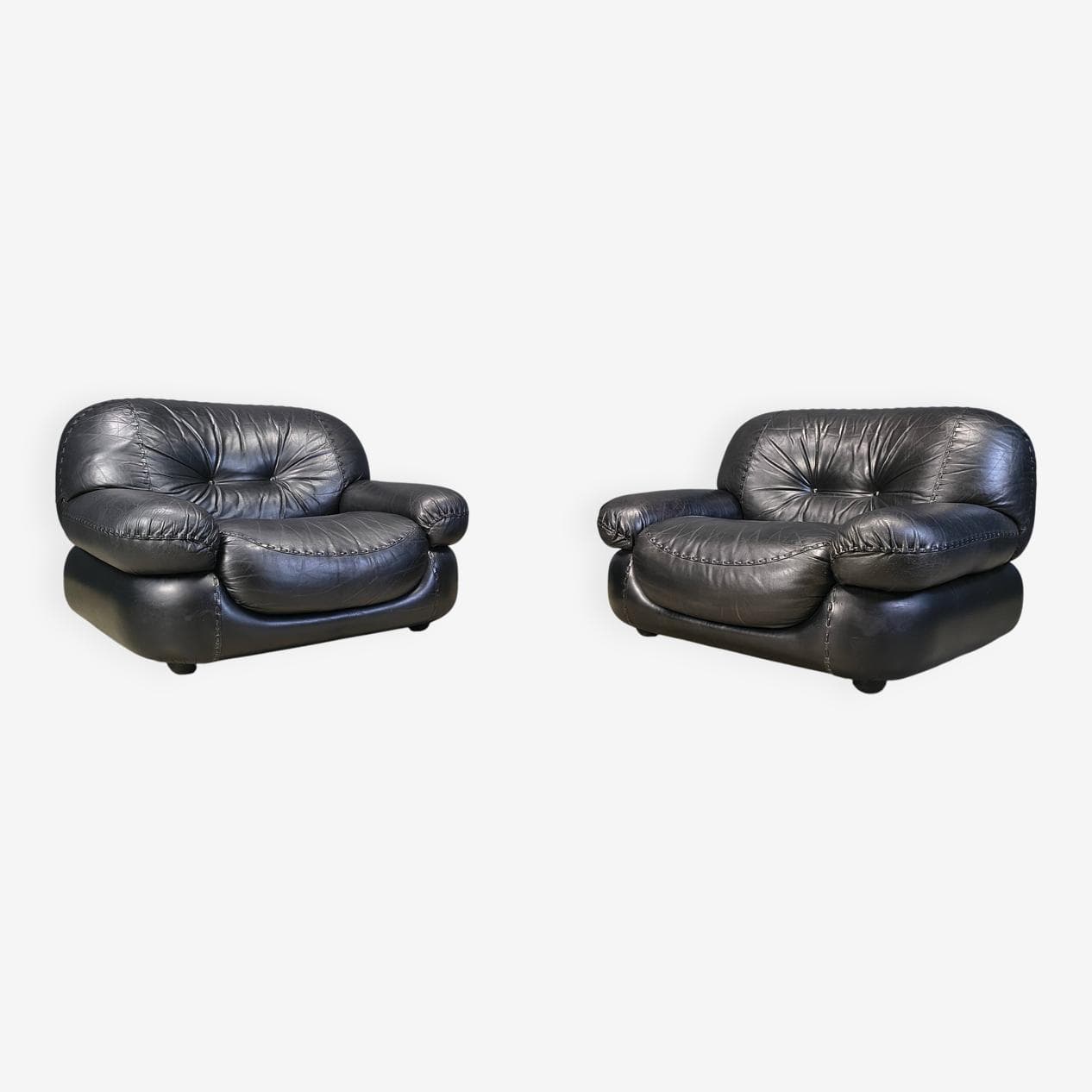 para foteli Sapporo, skóra czarna, Włochy, lata 70. - 274576