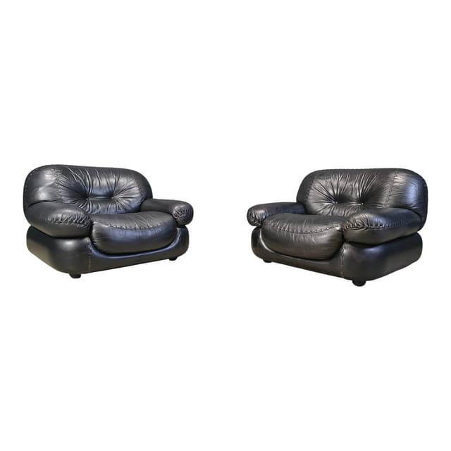 para foteli Sapporo, skóra czarna, Włochy, lata 70. - WYMIARY