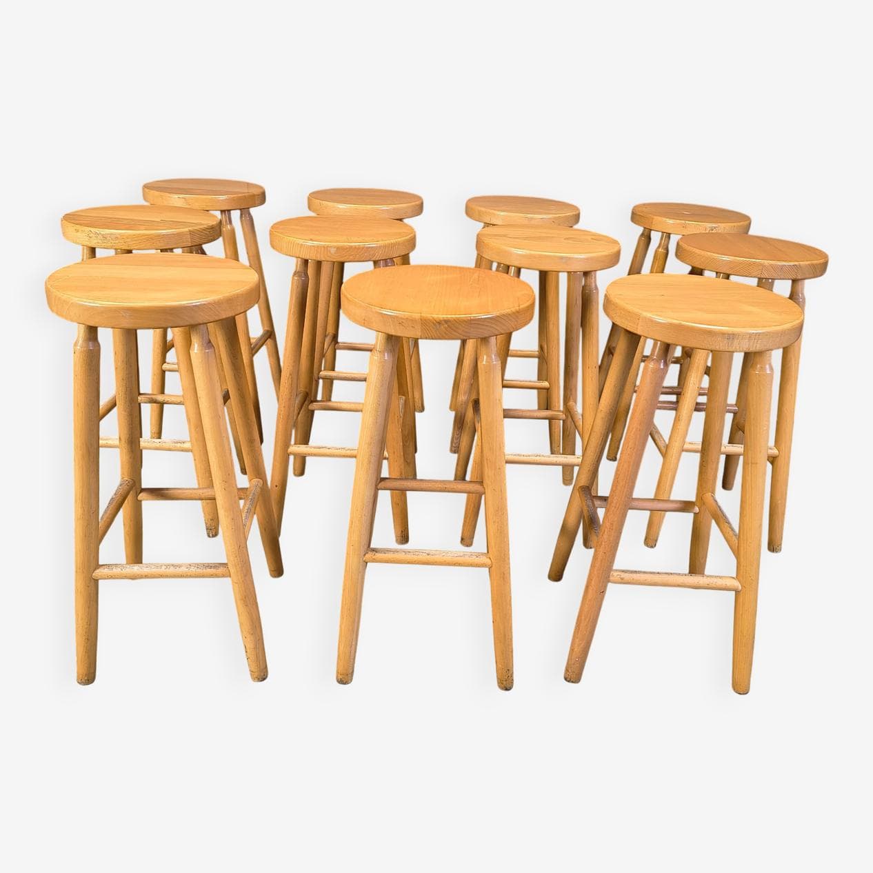 Zestaw jedenastu stołków barowych alpejskich, drewno brązowy, Niemcy, lata 70. - 274565