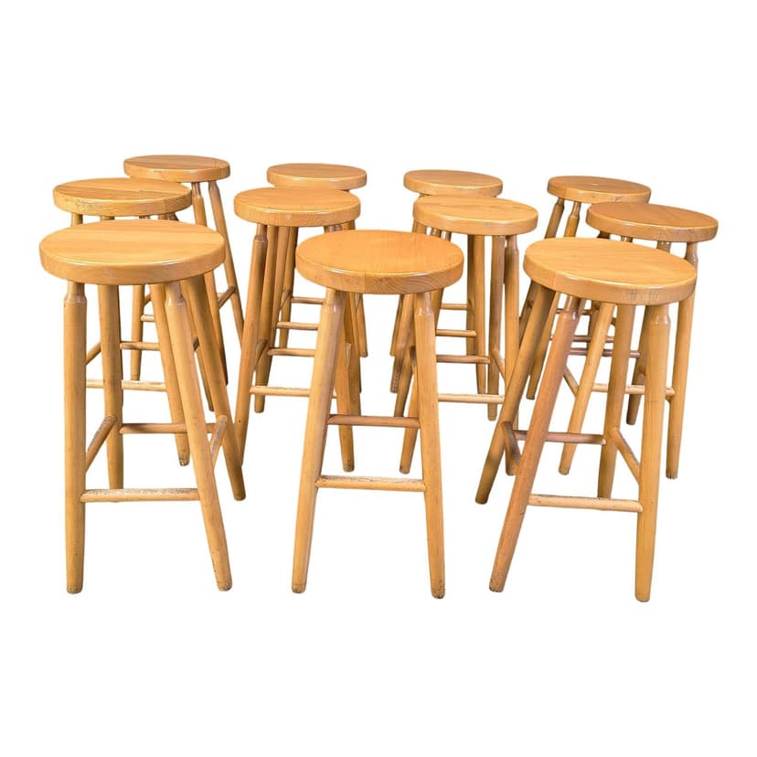 Zestaw jedenastu stołków barowych alpejskich, drewno brązowy, Niemcy, lata 70.