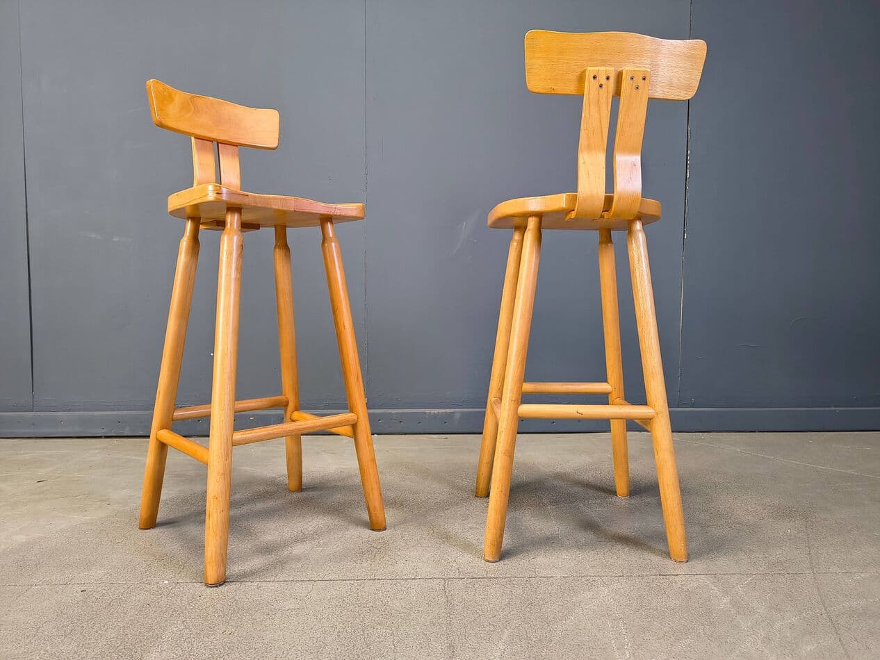 Zestaw sześciu stołków barowych brutalistycznych, dąb brązowy, Belgia, lata 60. - 274519